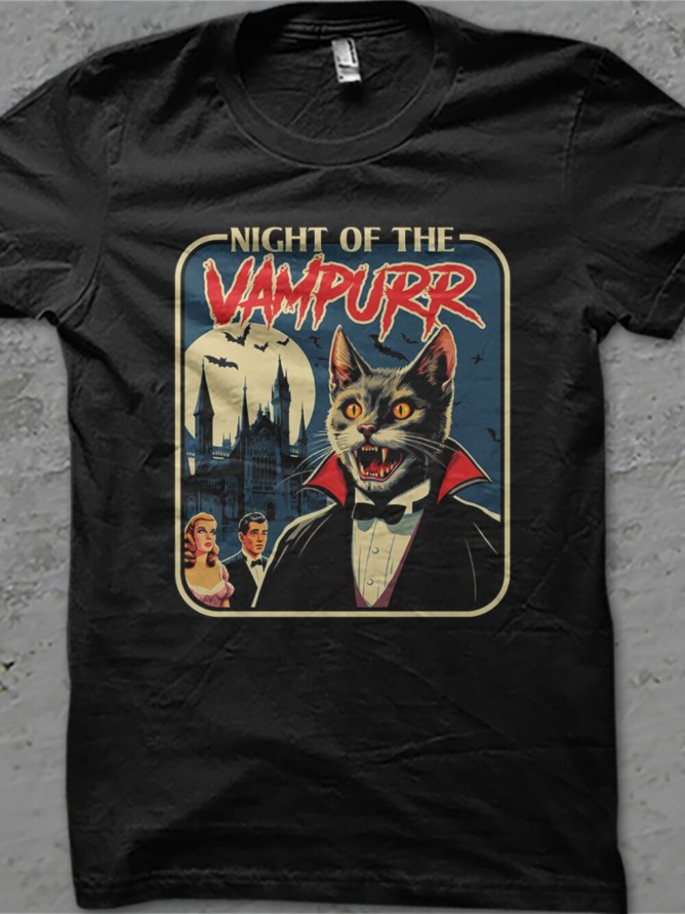 Vintage Night of the Vampurr Funny Cat Halloween T Shirt, Vampurr Funny Cat Tee